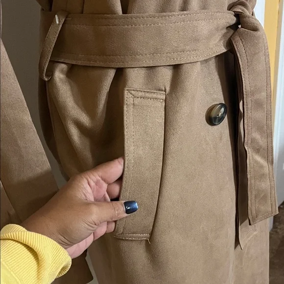 Classic Suede Tan Trench Coat for Women Size Medium - Picture 6 of 11